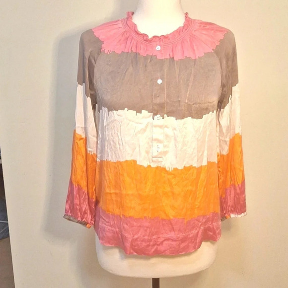 Bcbgmaxazria silk multi  colour balloon sleeve top SZ XS - Picture 1 of 11